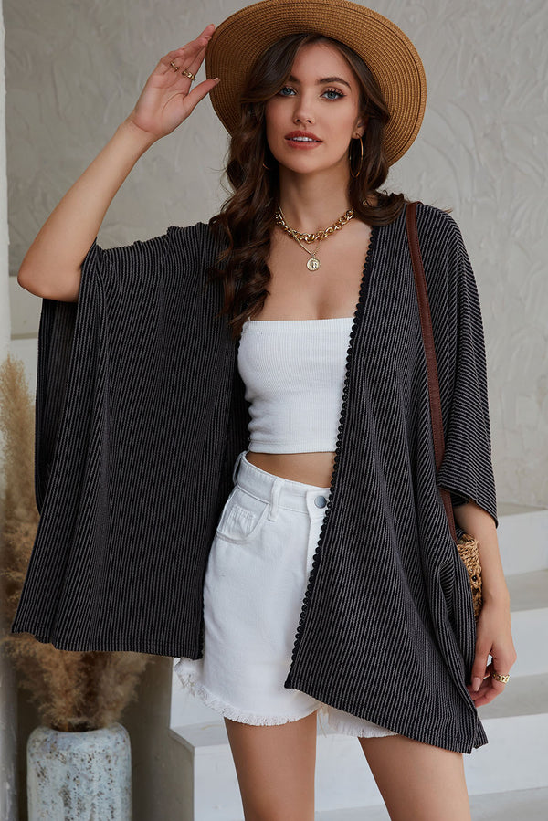 Lace Trim Ribbed Oversize Kimono-Lastshoppingexit