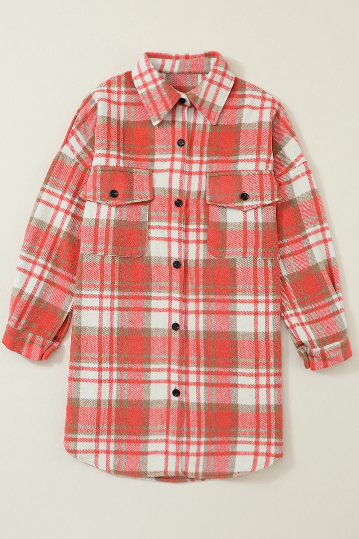 Plaid Flap Pocket Long Sleeve Shacket-Lastshoppingexit