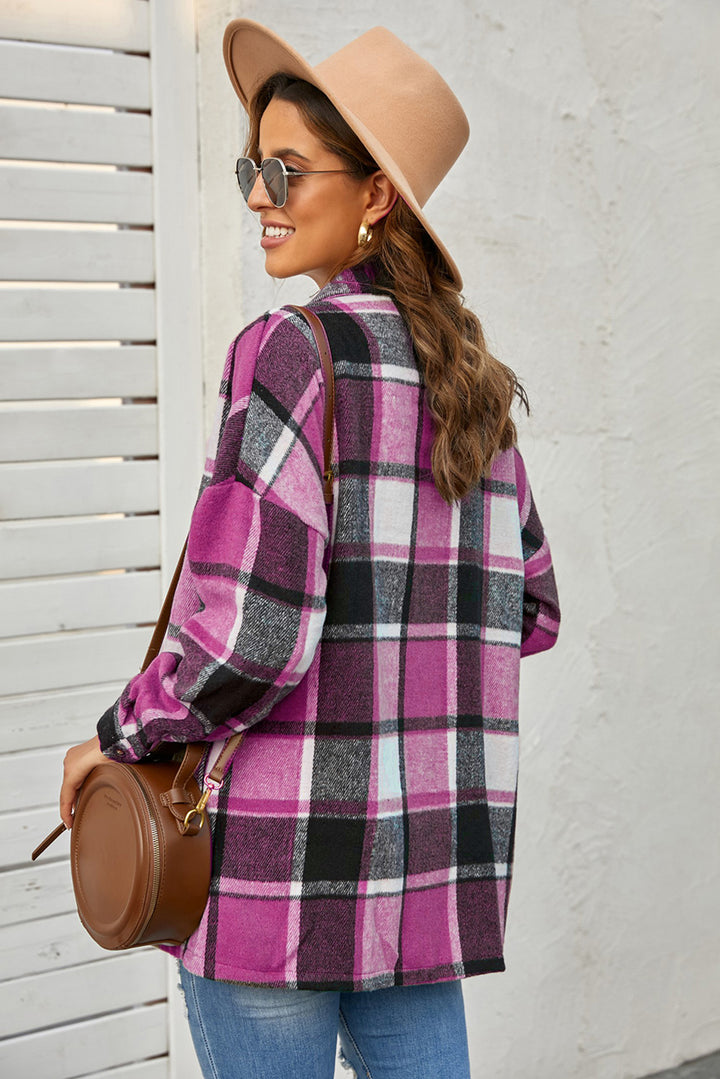 Plaid Print Buttoned Shirt Jacket-Lastshoppingexit