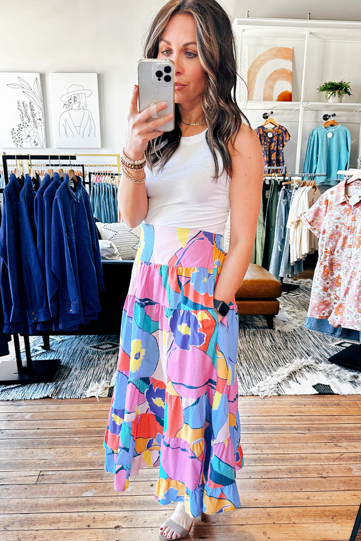 Printed Pocketed High Waist Maxi Skirt-Lastshoppingexit