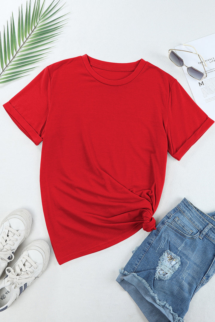 Casual Plain Crew Neck Tee-Lastshoppingexit