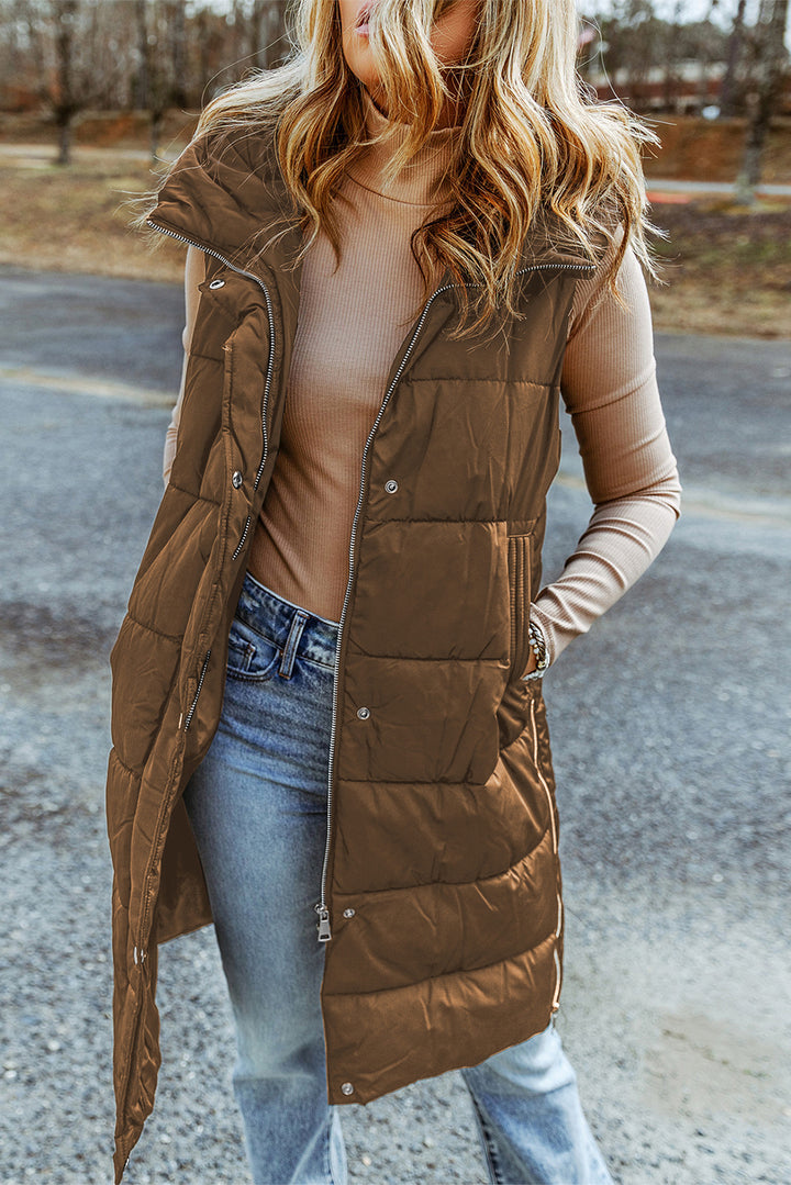 Hooded Long Quilted Vest Coat-Lastshoppingexit