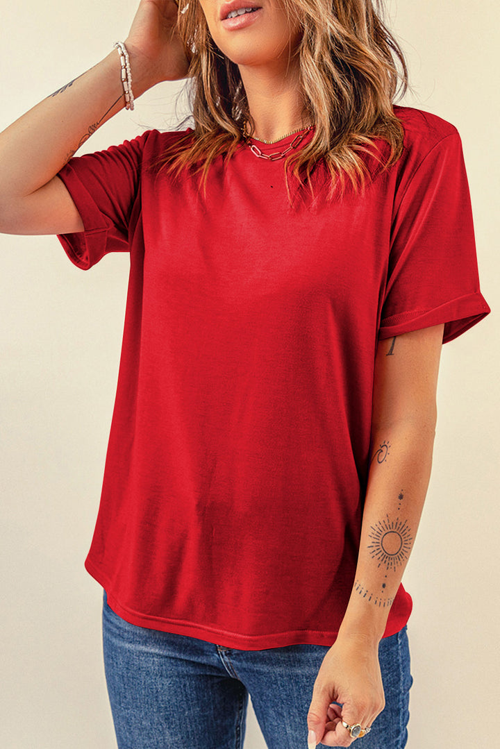 Casual Plain Crew Neck Tee-Lastshoppingexit