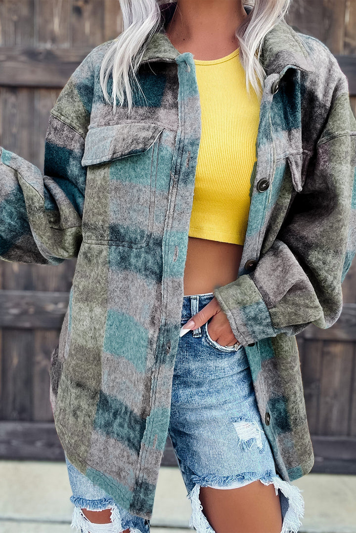 Brushed Plaid Pocketed Oversize Shacket-Lastshoppingexit