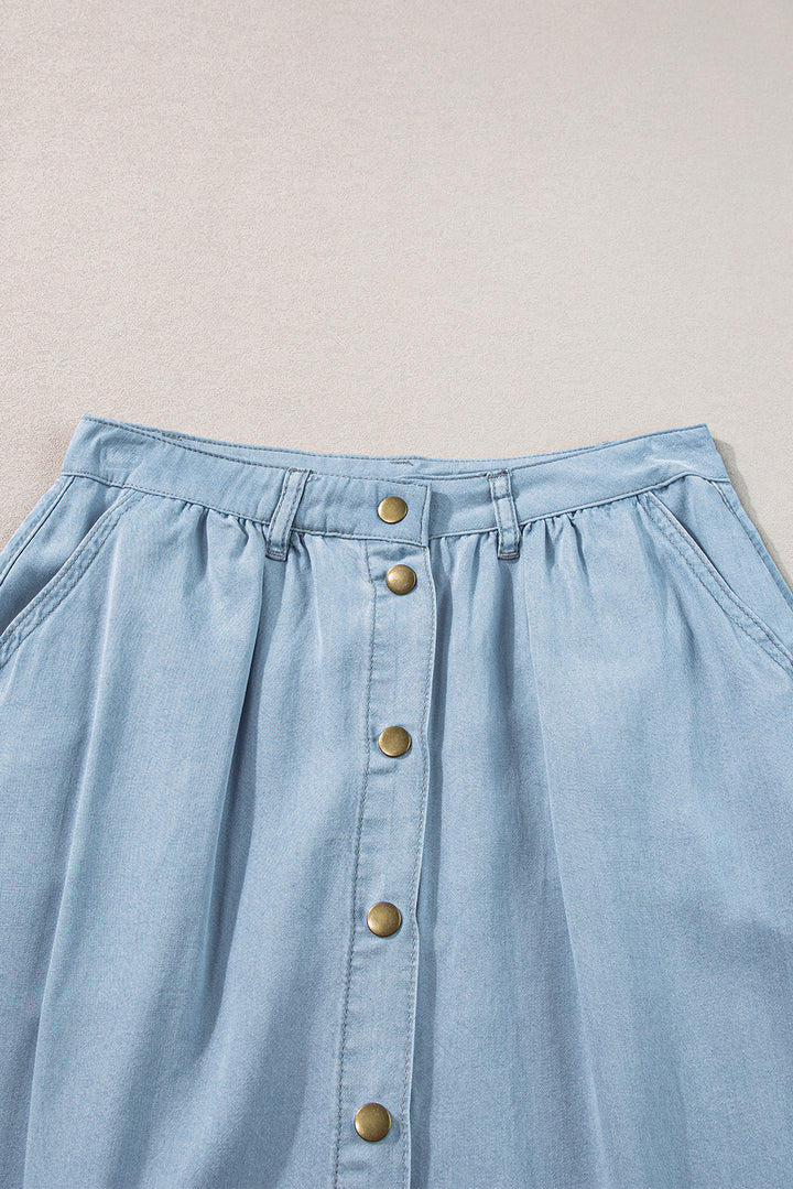 Fully Buttoned Long Denim Skirt-Lastshoppingexit