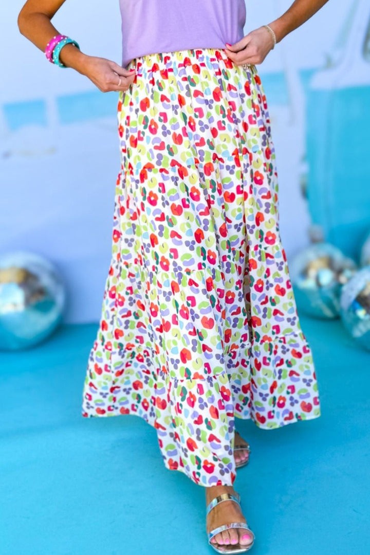 Abstract Print Tiered Flowy Maxi Skirt-Lastshoppingexit