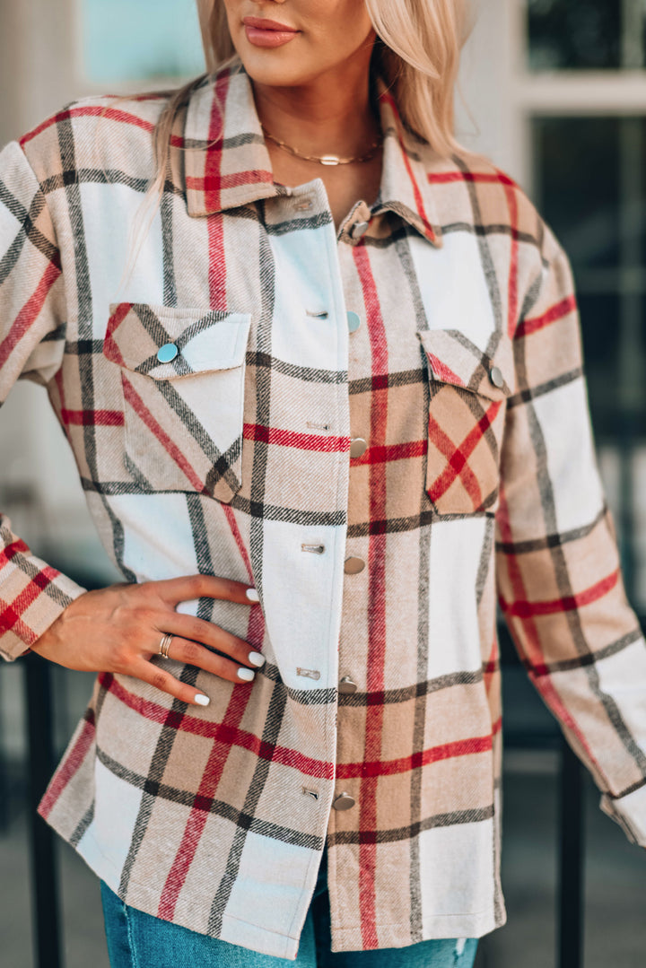 Plaid Print Buttoned Shirt Coat with Pocket-Lastshoppingexit