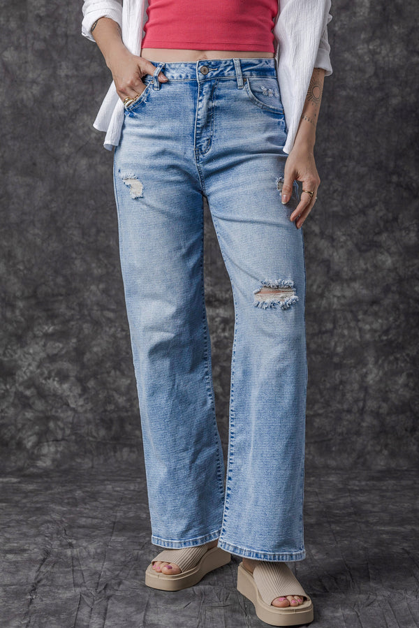 High Rise Distressed Straight Leg Jeans-Lastshoppingexit