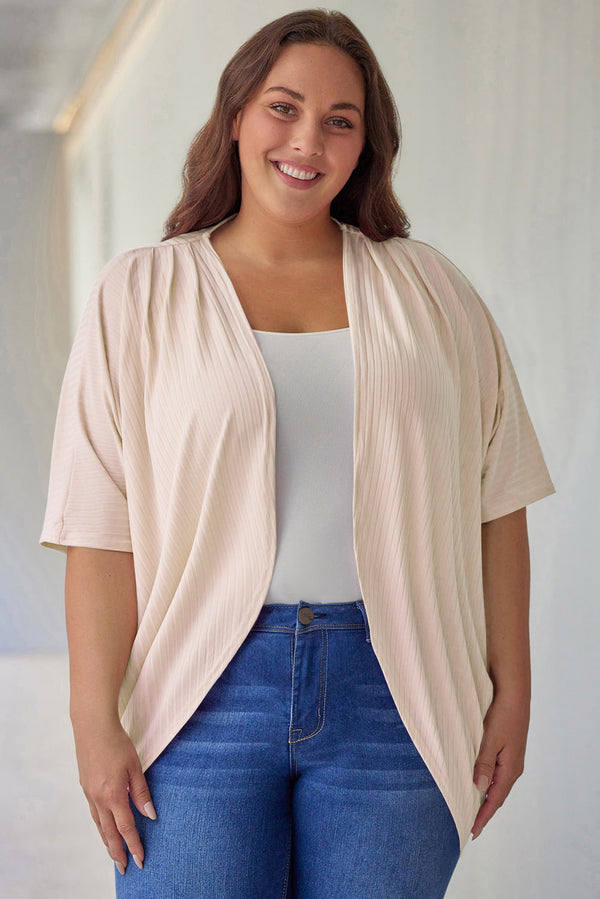 Apricot Shimmer Ribbed Texture Plus Size Cardigan-Lastshoppingexit