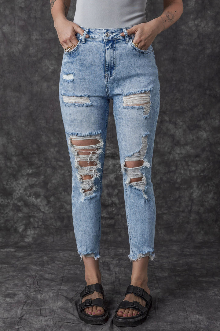 Acid Wash Distressed Slim Fit Jeans-Lastshoppingexit