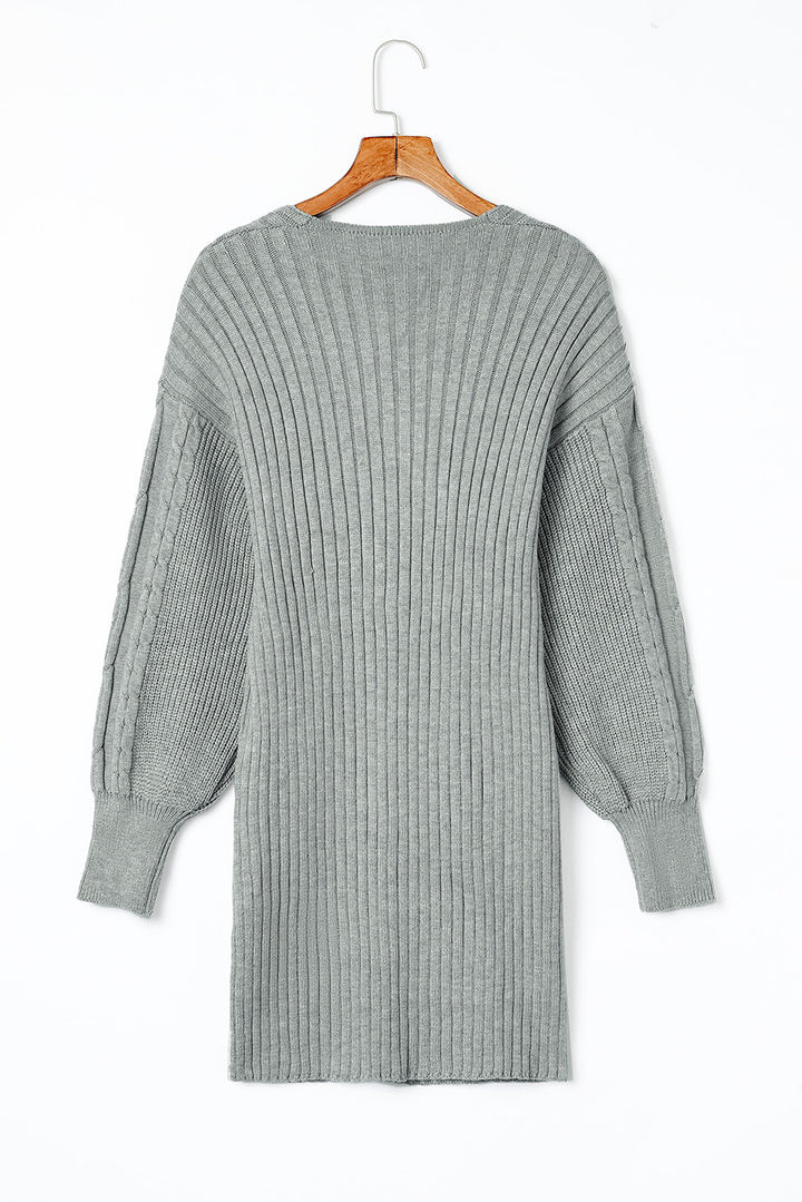 Cable Ribbed Knit V Neck Bodycon Sweater Dress-lastshoppingexit