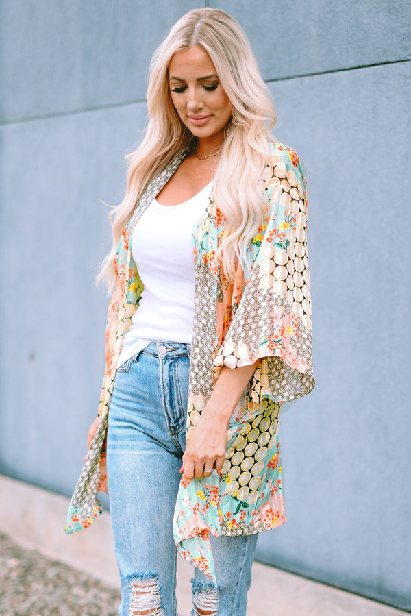 Floral Open Sheer Shimmer Kimono-Lastshoppingexit