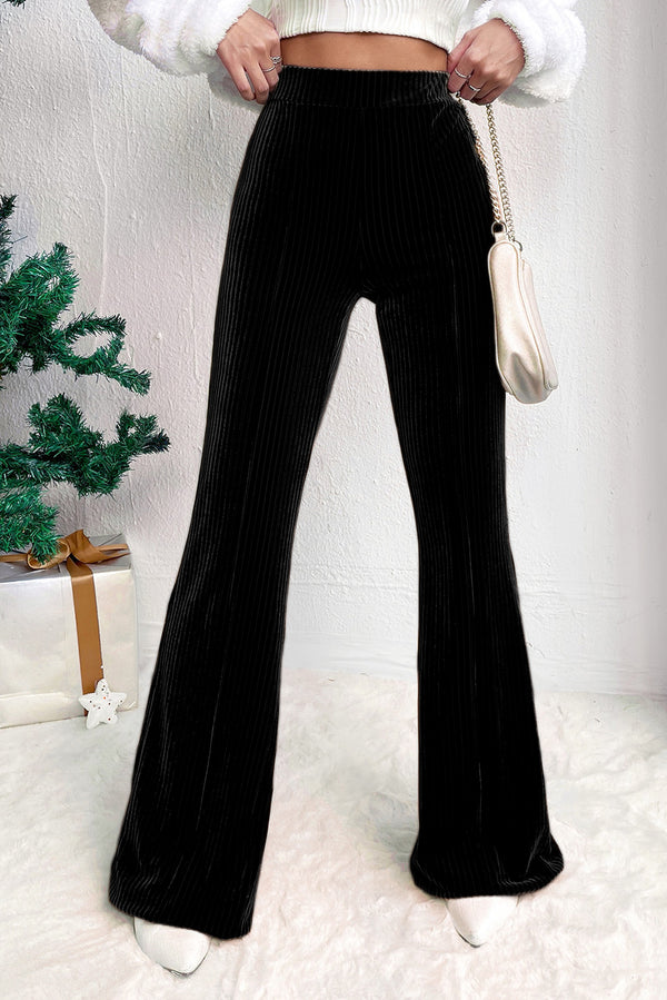 Solid Color High Waist Flare Corduroy Pants-Lastshoppingexit