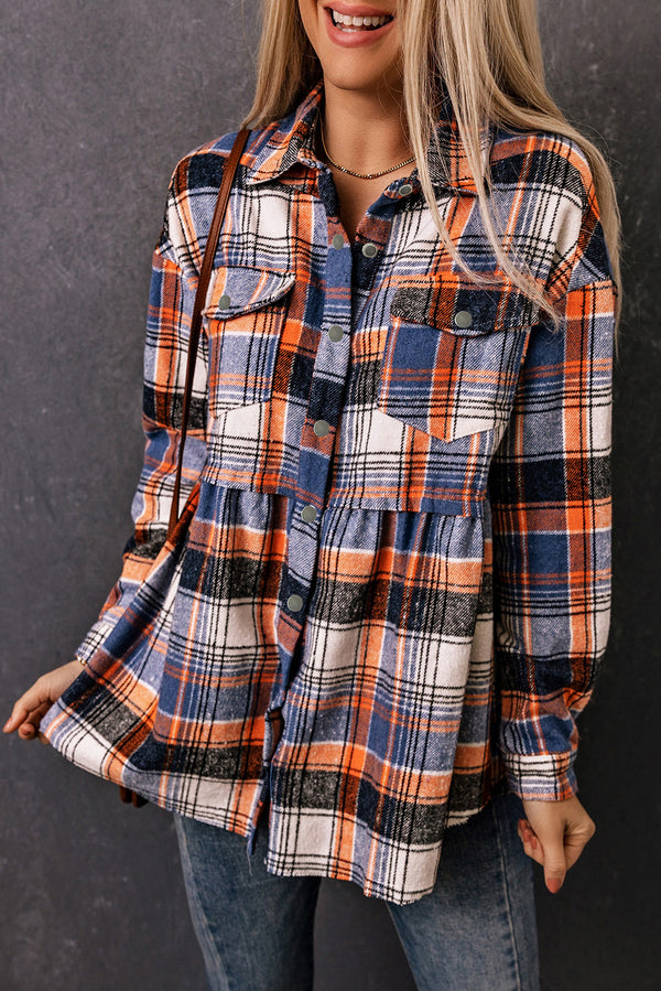 Plaid Button Down Ruffled Shirt Jacket-Lastshoppingexit