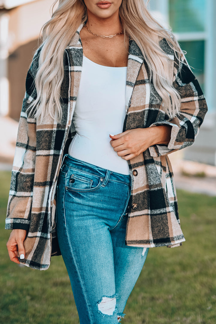 Plaid Print Buttoned Shirt Jacket-Lastshoppingexit