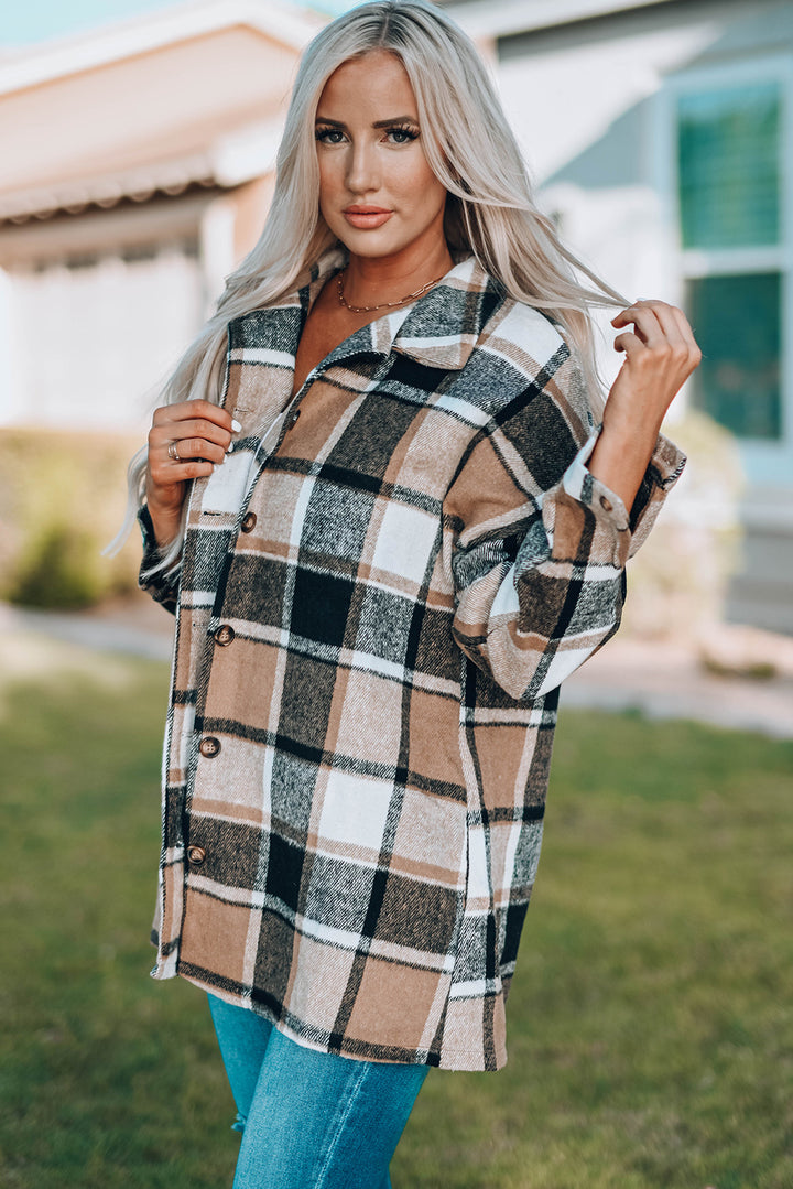 Plaid Print Buttoned Shirt Jacket-Lastshoppingexit