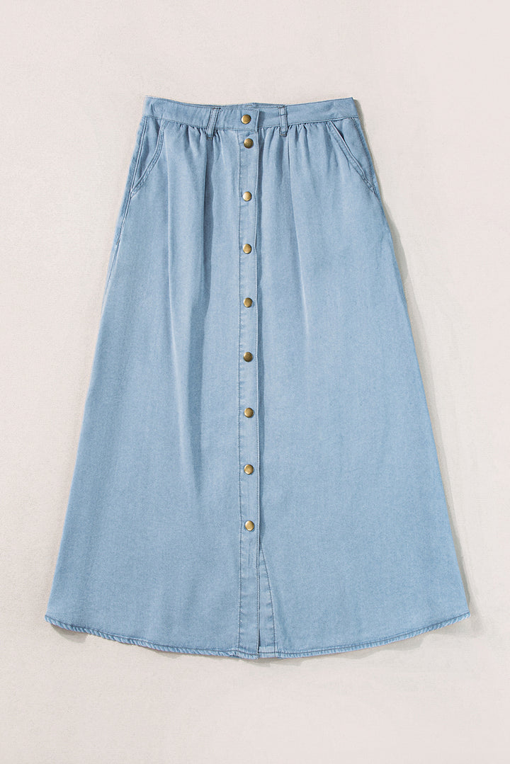 Fully Buttoned Long Denim Skirt-Lastshoppingexit