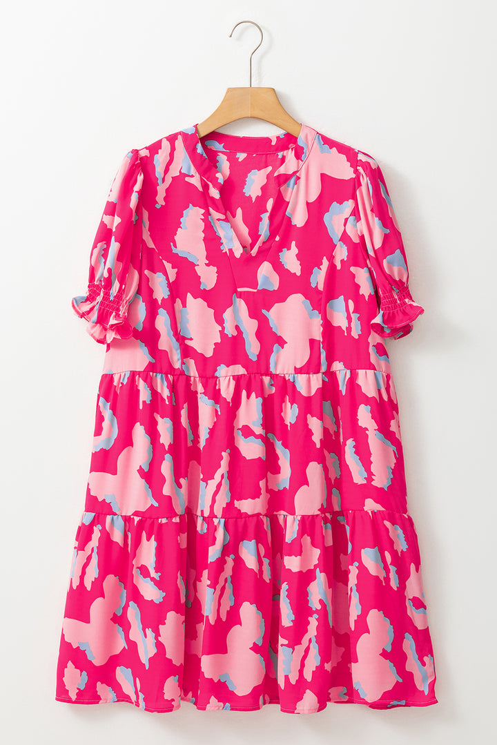 Abstract Printed Puff Tiered Loose Dress-Lastshoppingexit