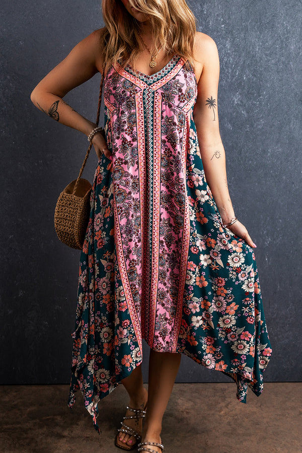 Bohemian Floral Patchwork Print Long Sundress-Lastshoppingexit