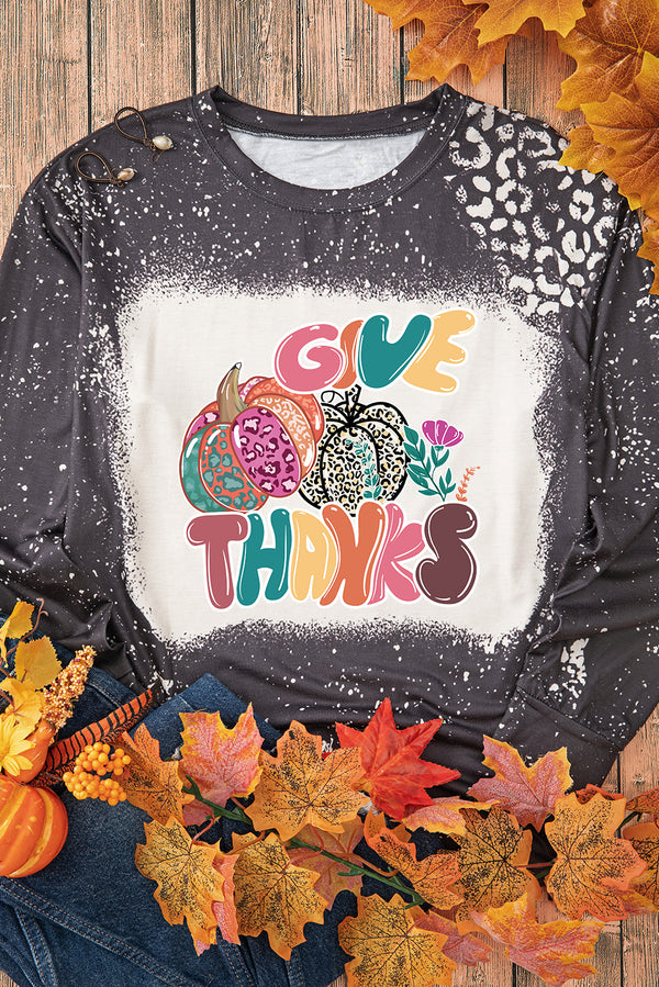 Bleached GIVE THANKS Leopard Pumpkin Printed Top-Lastshoppingexit