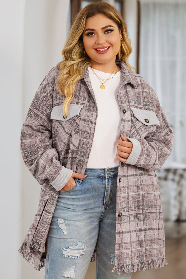 Plus Size Macrame Plaid Coat-Lastshoppingexit