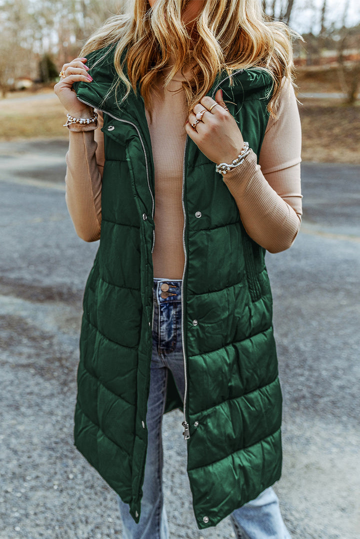 Hooded Long Quilted Vest Coat-Lastshoppingexit