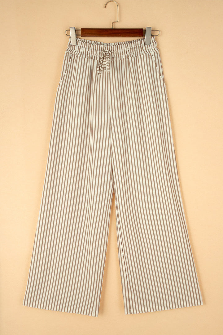 Stripe Print Wide Leg Drawstring Pants-Lastshoppingexit