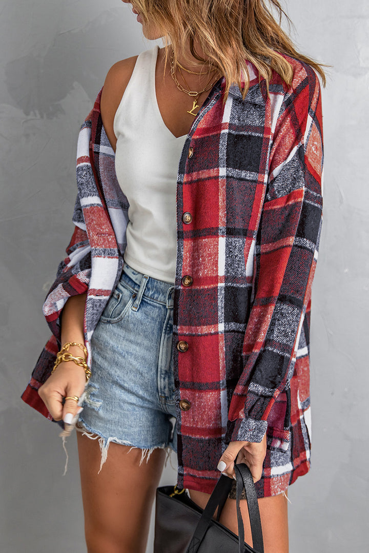 Plaid Print Buttoned Shirt Jacket-Lastshoppingexit