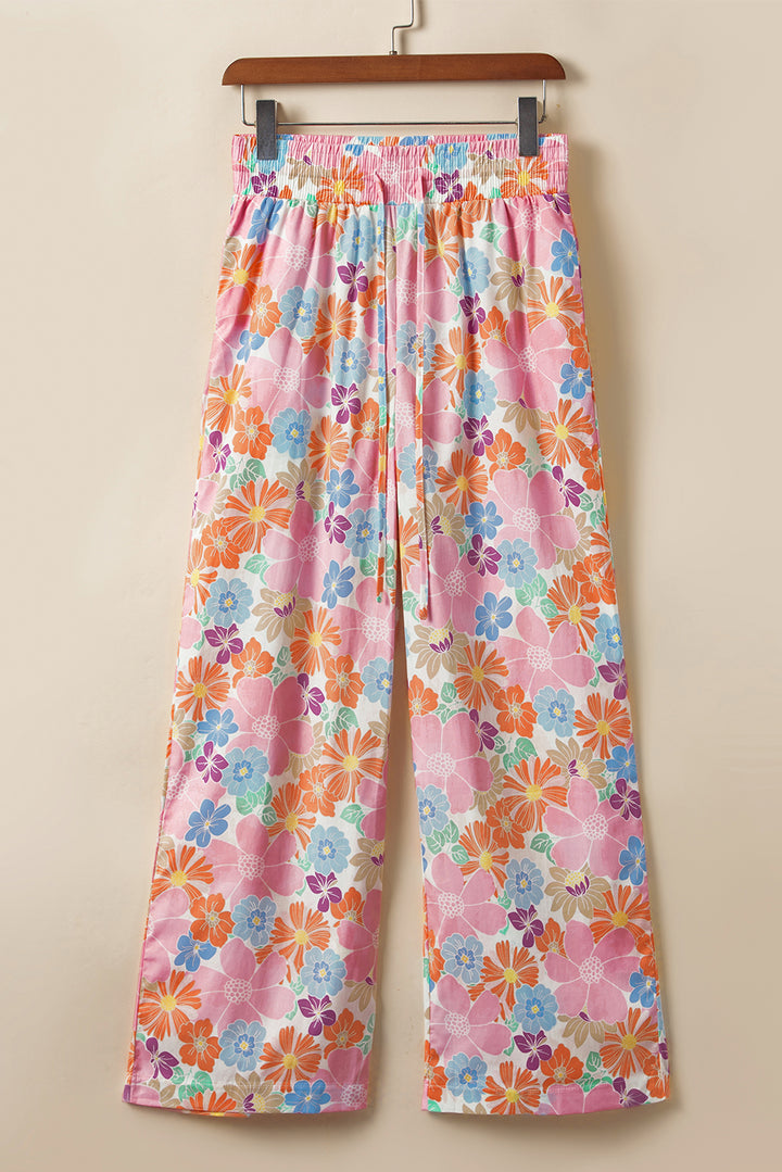 Floral Smocked Waist Loose Pants-Lastshippingexit