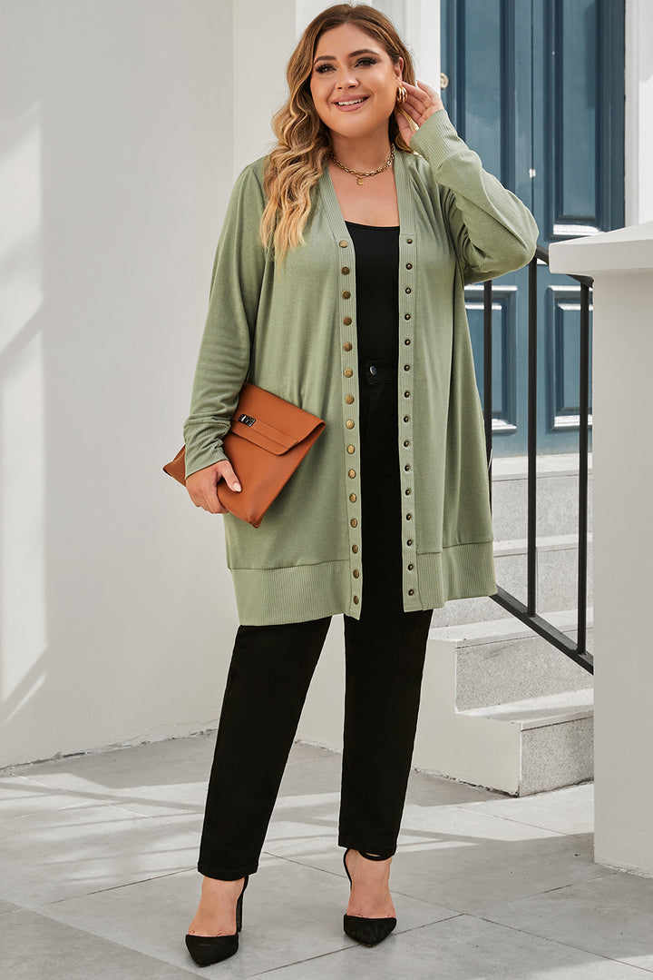 Plus Size Snap Buttons Front Knit Cardigan-Lastshoppingexit