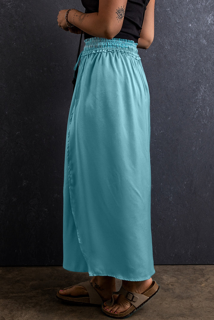 Drawstring Split Side Flowy Long Skirt-Lastshoppingexit