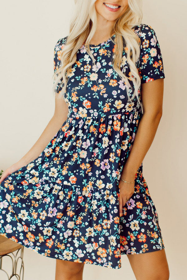 Short Sleeve A-line Floral Dress-Lastshoppingexit