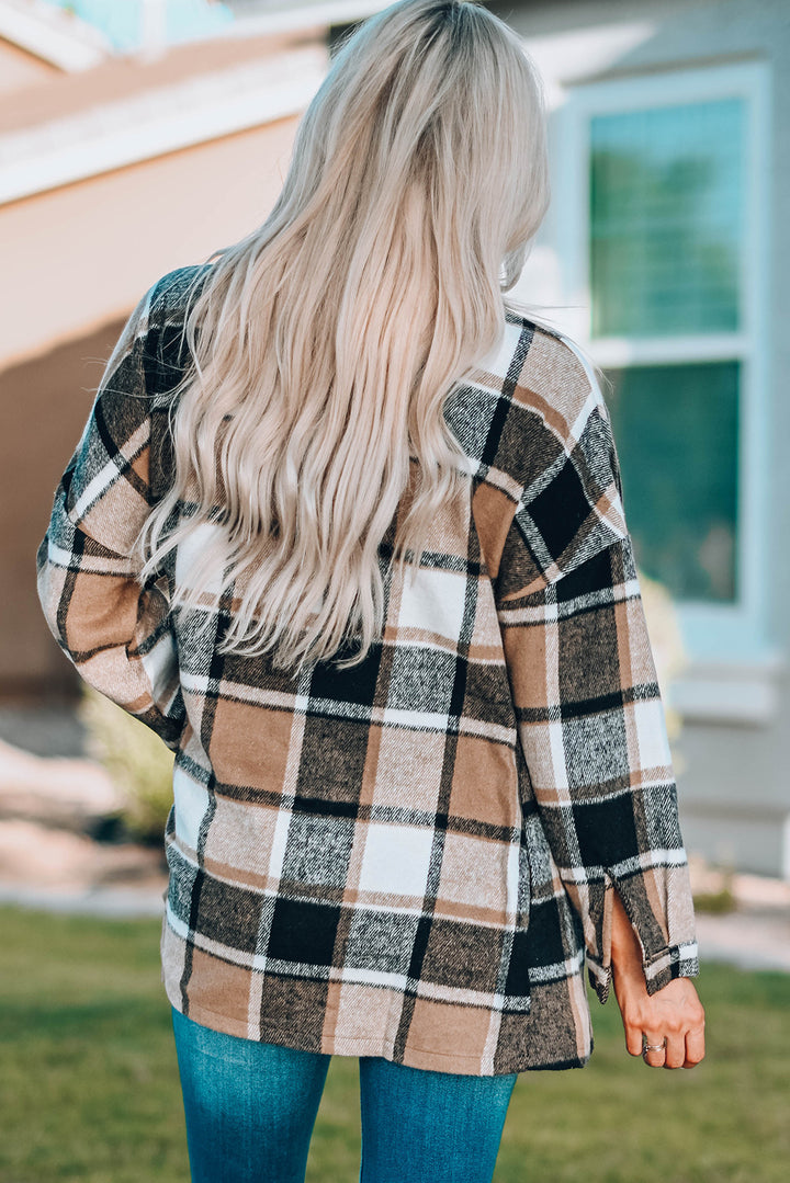 Plaid Print Buttoned Shirt Jacket-Lastshoppingexit