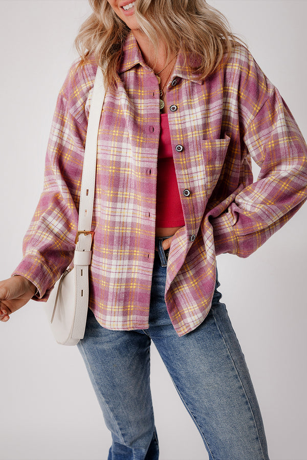 Plaid Print Chest Pocket Long Sleeve Shacket-Lastshoppingexit