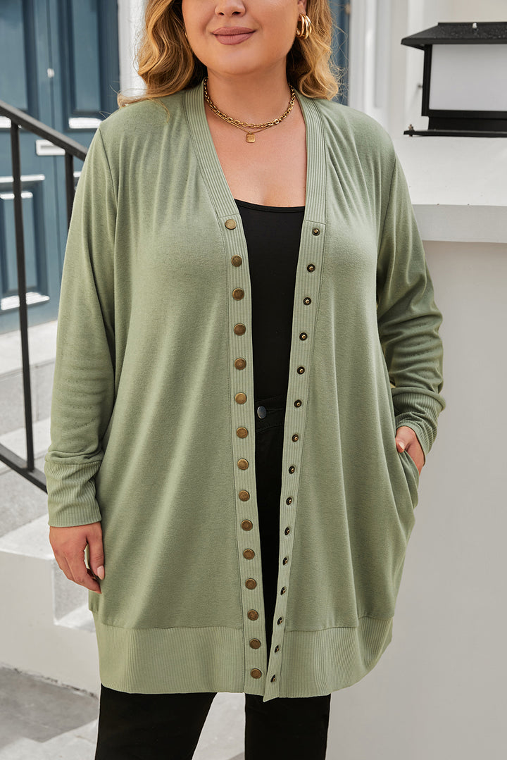 Plus Size Snap Buttons Front Knit Cardigan-Lastshoppingexit