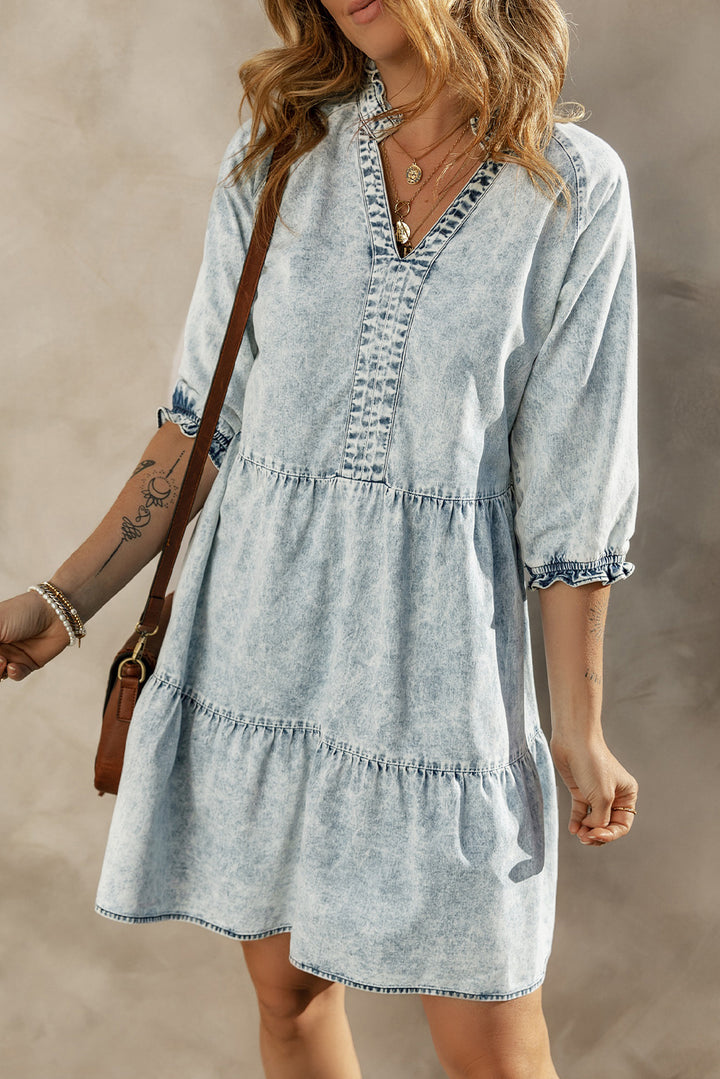 Acid Wash Retro Flared Denim Dress-Lastshoppingexit