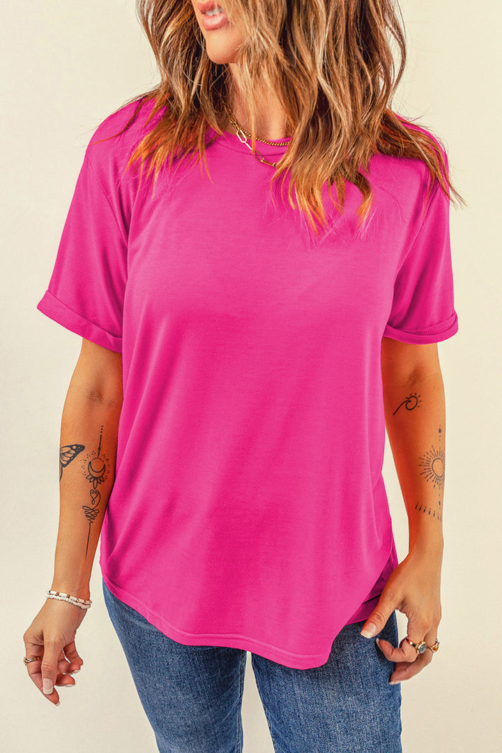 Casual Plain Crew Neck Tee-Lastshoppingexit