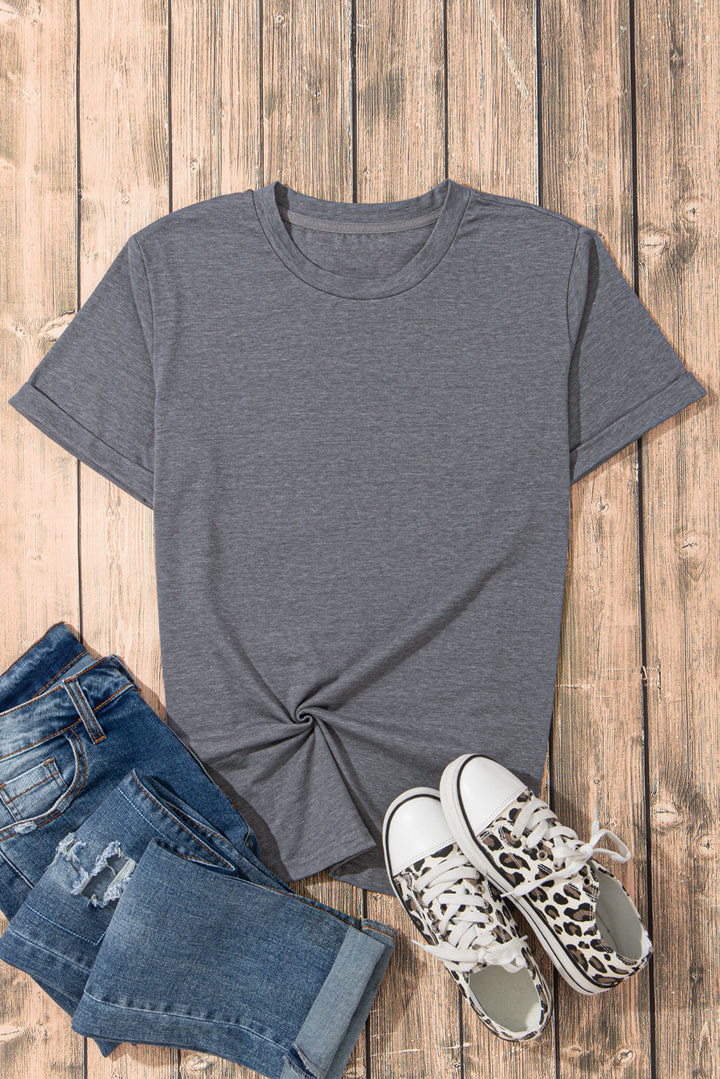 Casual Plain Crew Neck Tee-Lastshoppingexit