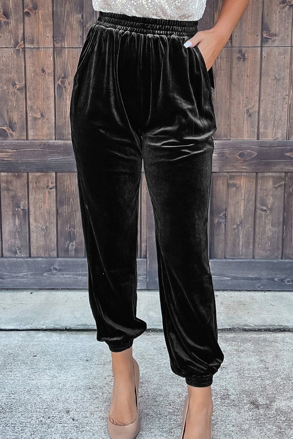 Solid Velvet Jogger Pants-Lastshoppingexit