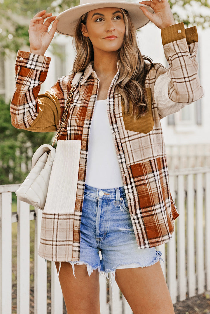 Plaid Color Block Patchwork Shirt Jacket with Pocket-Lastshoppingexit