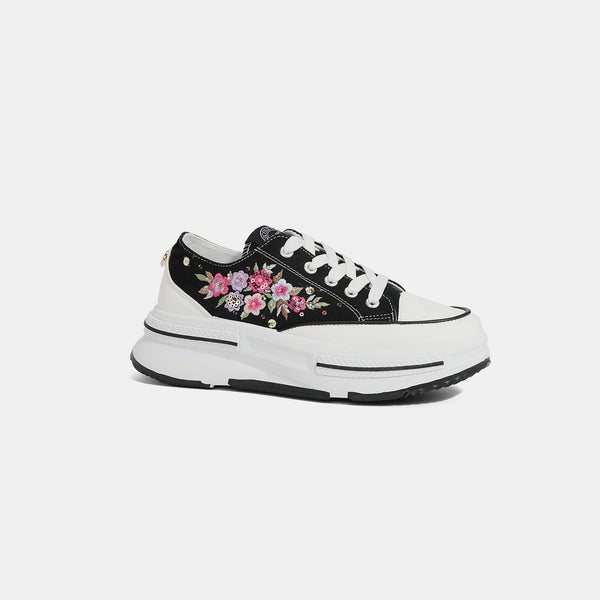 Nicole Lee USA Embroidery Detail Platform Lace-Up Sneakers-Lastshoppingexit