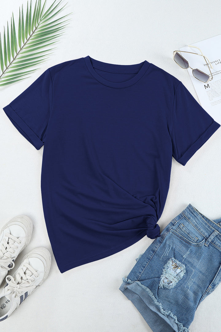 Casual Plain Crew Neck Tee-Lastshoppingexit