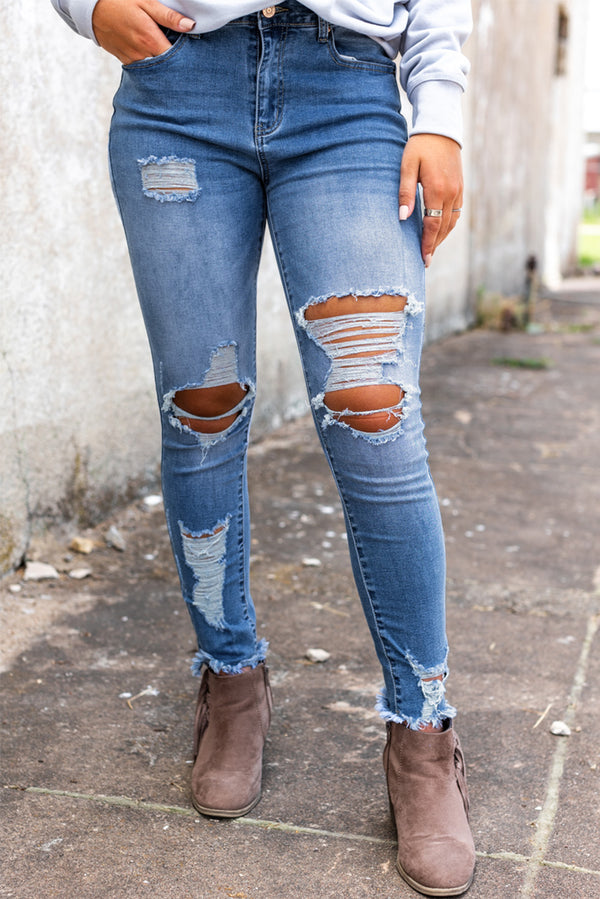 High Waist Distressed Skinny Jeans-Lastshoppingexit