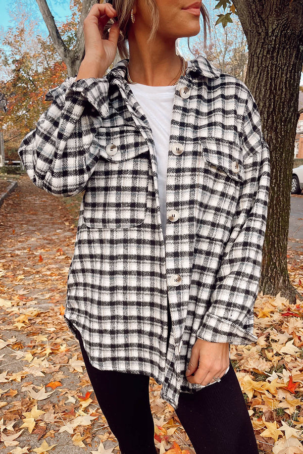 Plaid Print Chest Pockets Buttoned Tunic Shacket-Lastshoppingexit