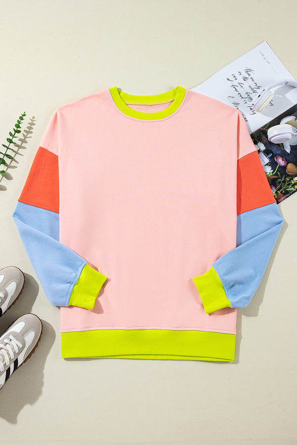 Plus Size Colorblock Patchwork Crew Neck Sweatshirt-Lastshoppingexit