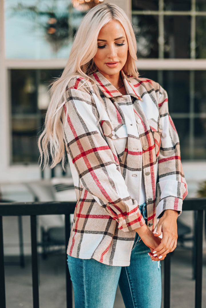 Plaid Print Buttoned Shirt Coat with Pocket-Lastshoppingexit