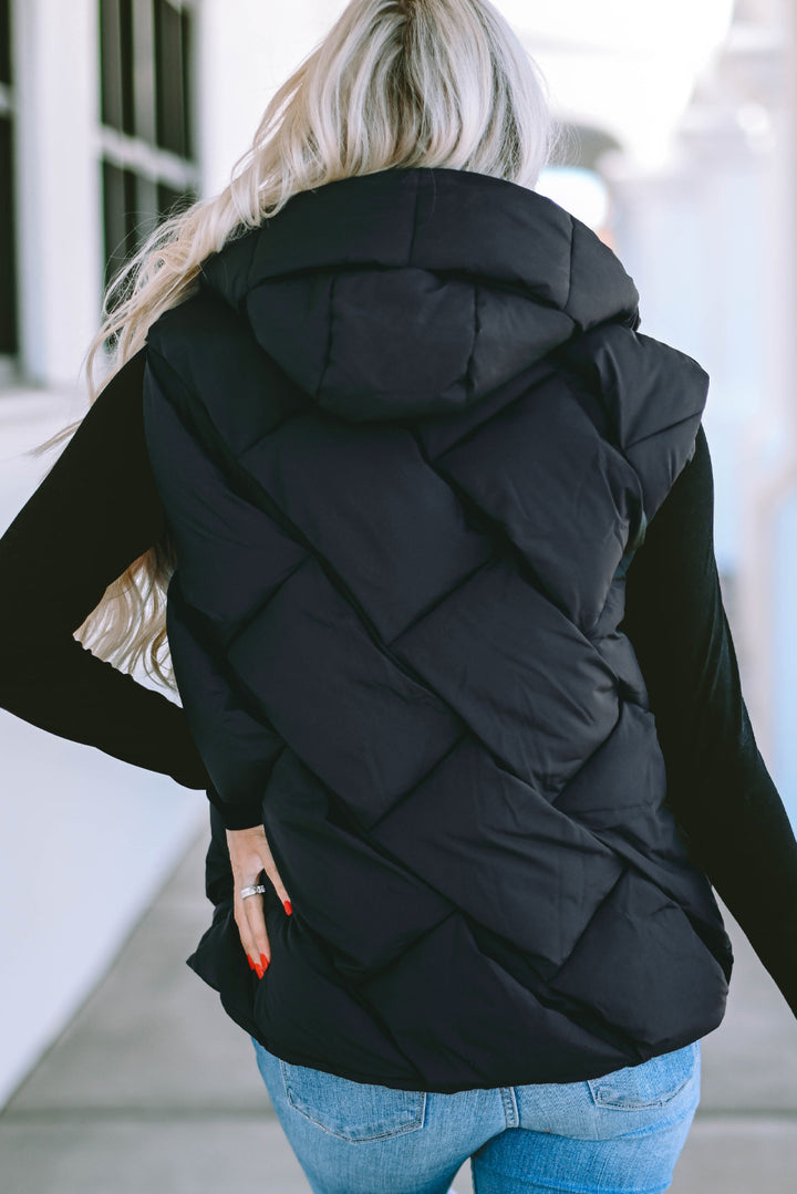 Quilted Zipper Front Hooded Vest Coat-Lastshoppingexit