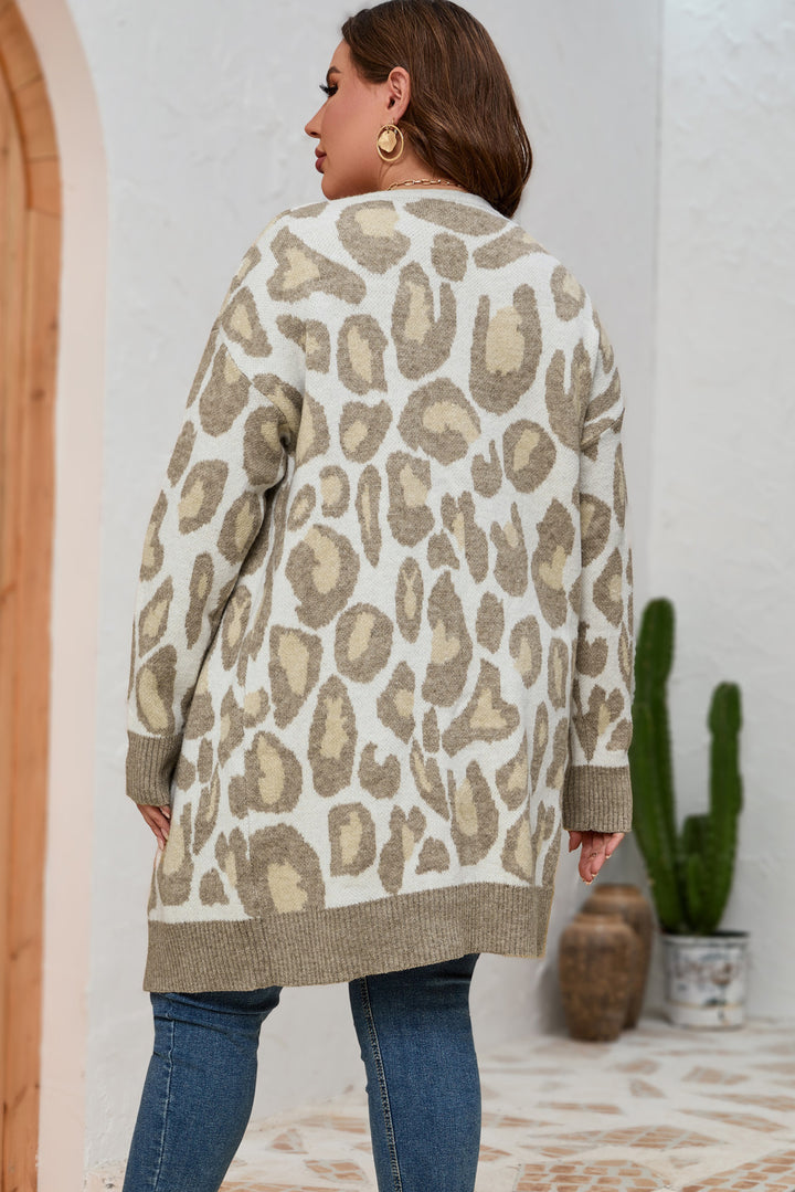 Plus Size Leopard Pattern Cardigan-Lastshoppingexit