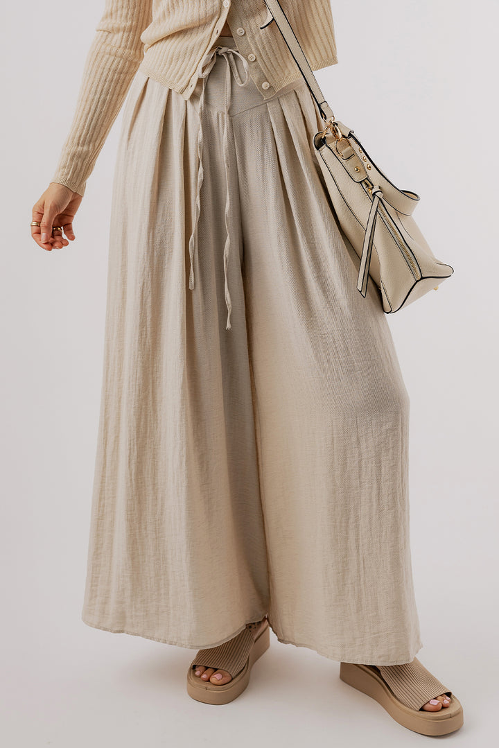 Drawstring Waist Pleated Wide Leg Casual Pants-Lastshoppingexit