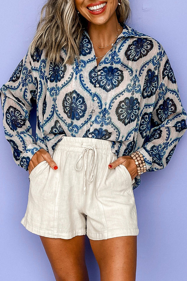 Tribal Pattern Buttoned Front Loose Shirt-Lastshoppingexit